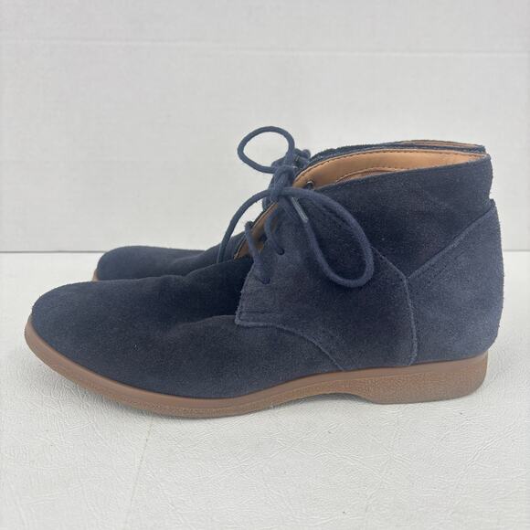 Franco Sarto Boots Size 6.5 Blue Suede Percy Chukka Ankle Bootie Leather Lace Up - Picture 4 of 8